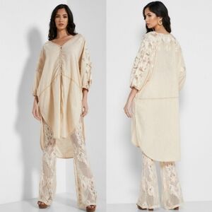 NWT Free People Whole Lotta Love Aztec Balloon Sleeve Dress Size S/M Cream